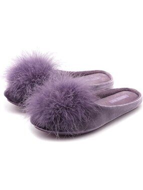 Womens Purple Fuzzy Velvet Memory Foam Indoor House Non-slip Lightweight Slipper